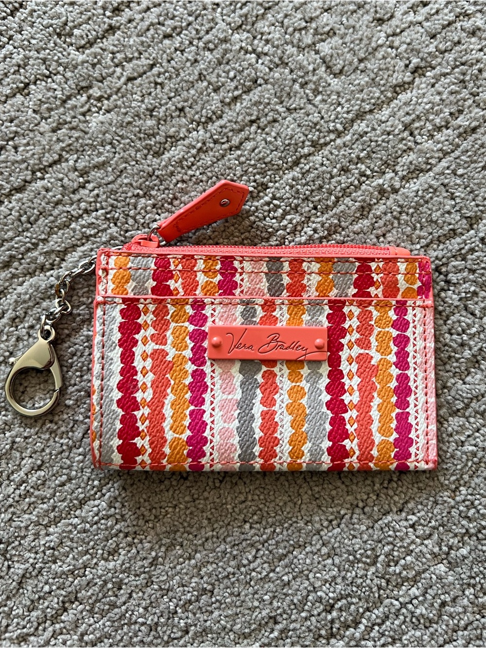 Vera Bradley Coral Pink Orange Stripe Card Key Pouch